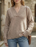 Loose V Neck Ribbed Knit Sweater