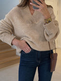 Loose V Neck Ribbed Knit Sweater