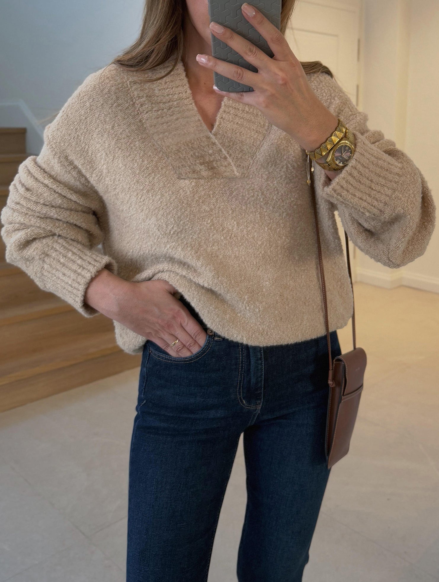 Loose V Neck Ribbed Knit Sweater