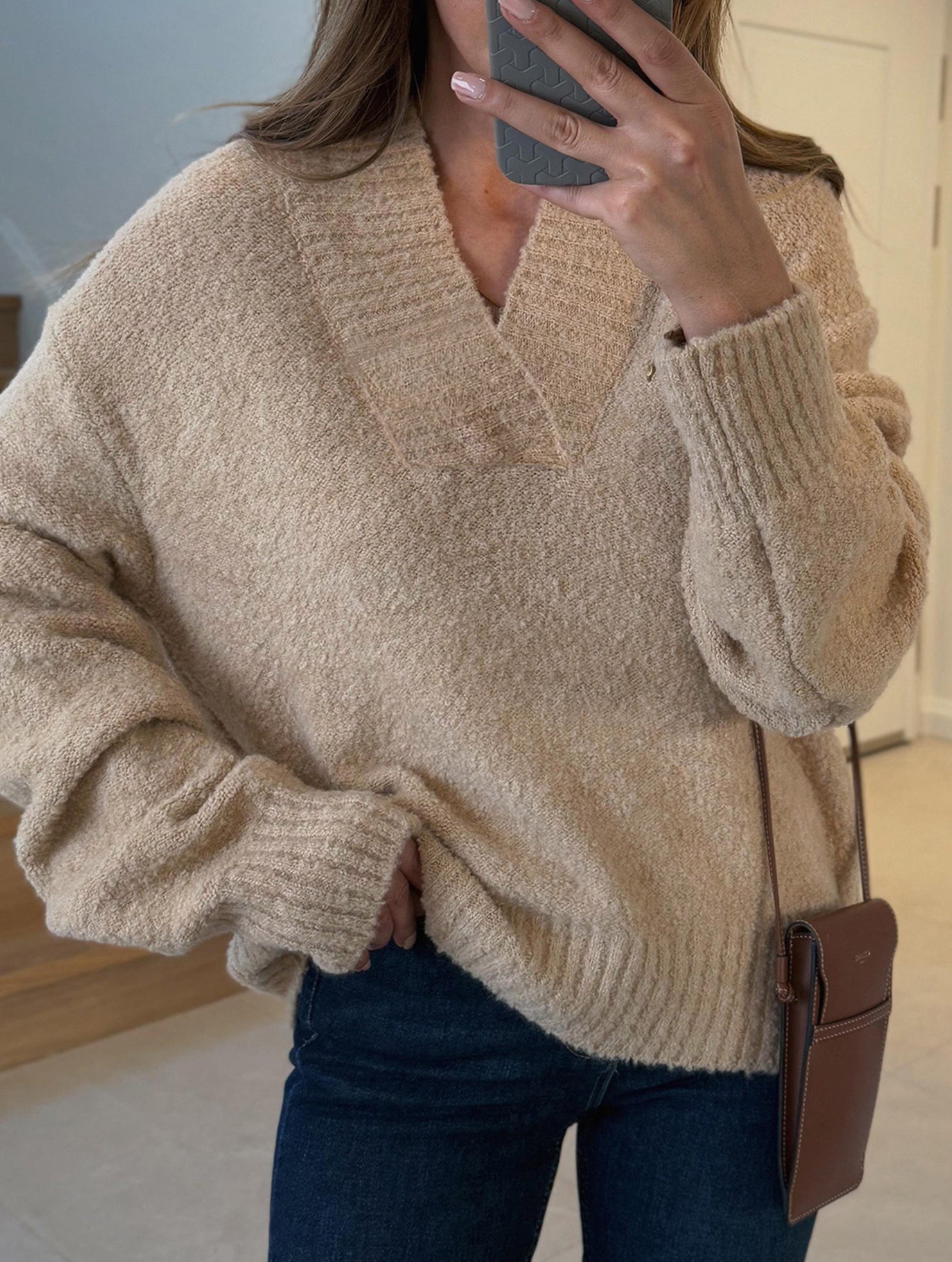 Loose V Neck Ribbed Knit Sweater