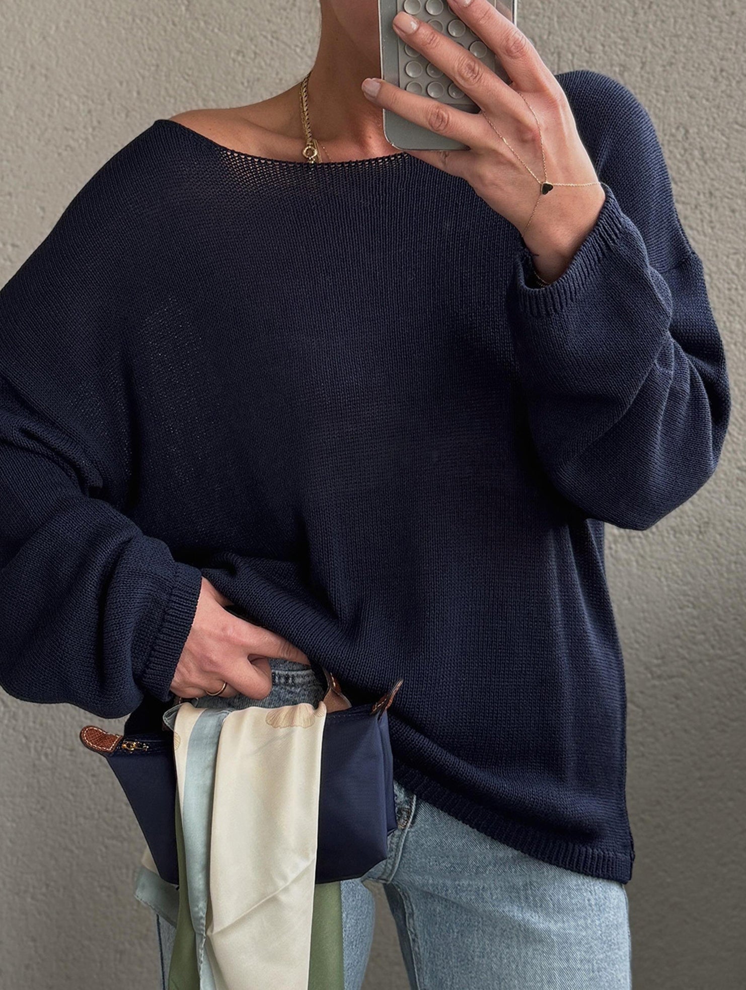 Solid Color Loose Crew Neck Knit Sweater
