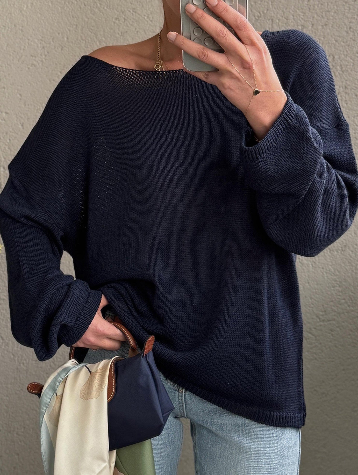 Solid Color Loose Crew Neck Knit Sweater