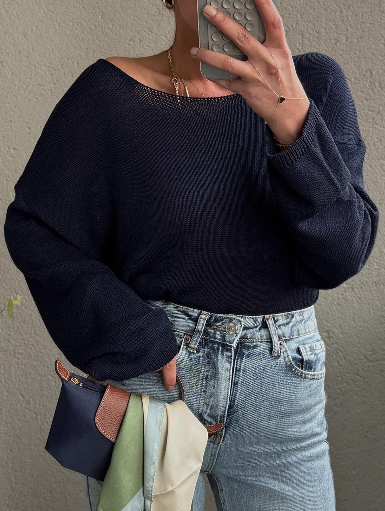 Solid Color Loose Crew Neck Knit Sweater