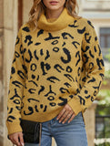 Leopard Knit Pullover Sweater with Side Slit