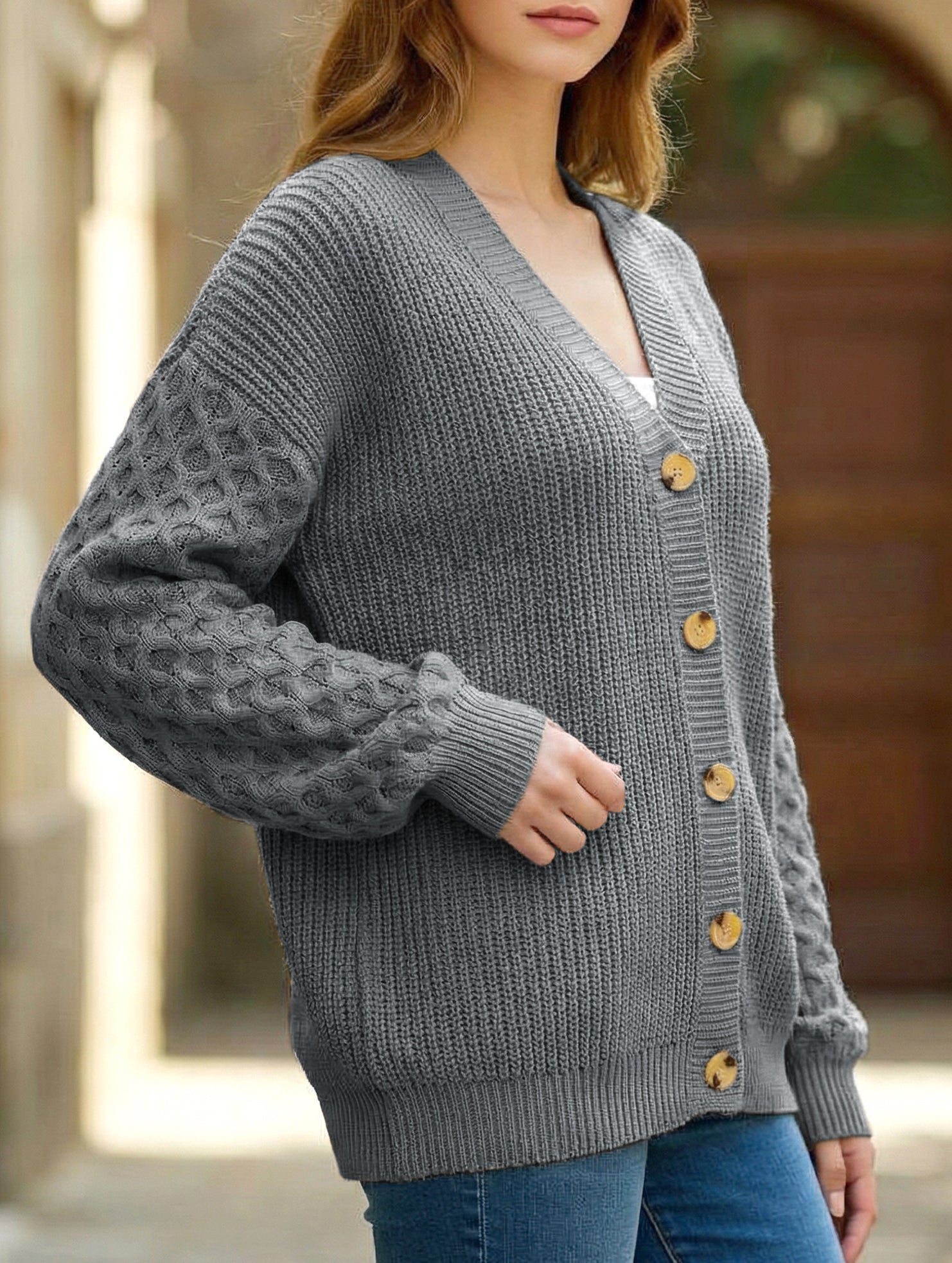 Vintage Loose Knit Cardigan Long Sleeve