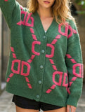 Letter Embroidered Button Knit Long Cardigan