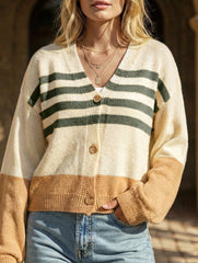 Contrast Stripe Button Knit Cardigan