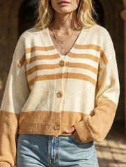 Contrast Stripe Button Knit Cardigan