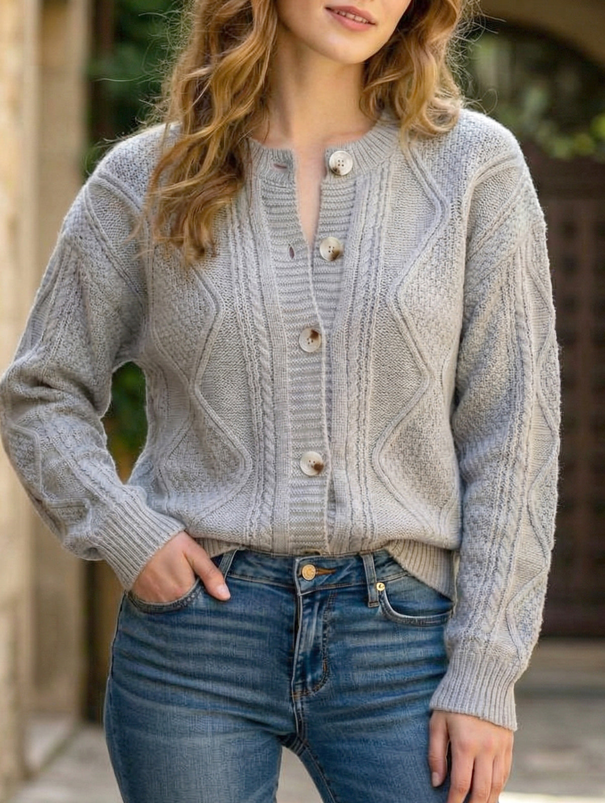 Vintage Button Knit Cardigan Long Sleeve_CWOSWL09269