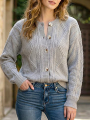 Vintage Button Knit Cardigan Long Sleeve_CWOSWL09269