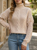 Fringe Cable Knit Collar Pullover Sweater