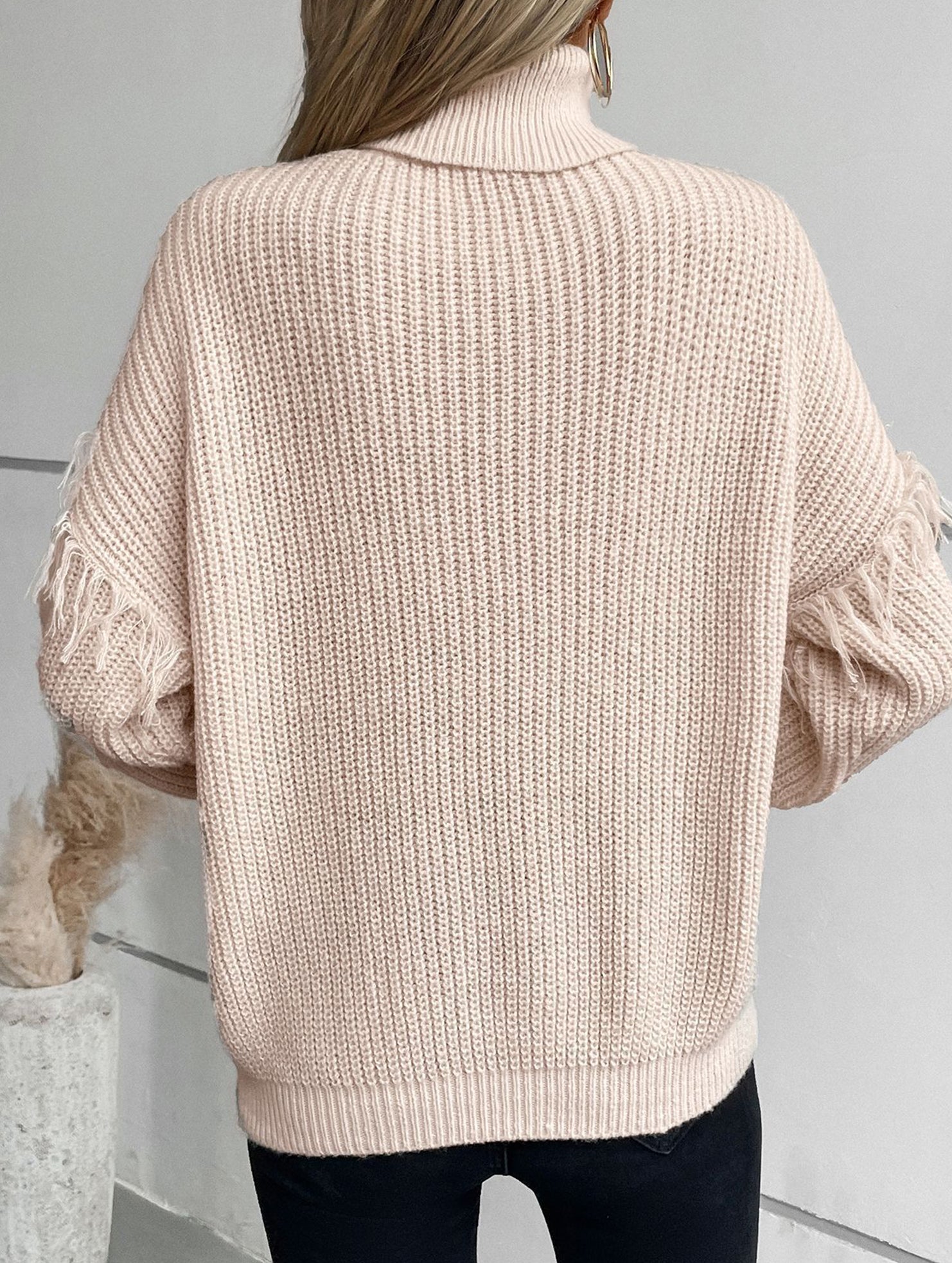 Fringe Cable Knit Collar Pullover Sweater