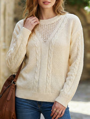 Solid Hollow Twist Knit Pullover Sweater_CWOSWL09271