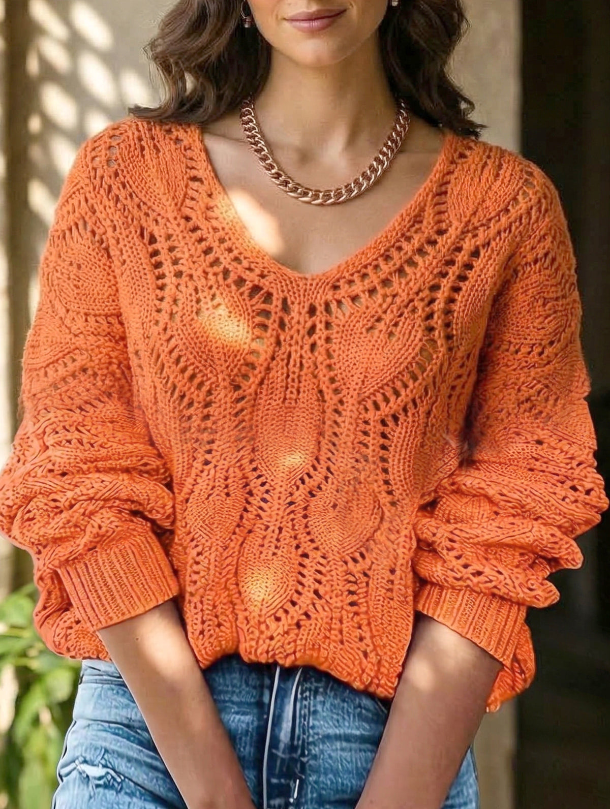Hollow V Neck Knit Pullover