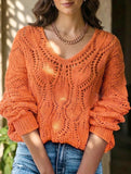 Hollow V Neck Knit Pullover