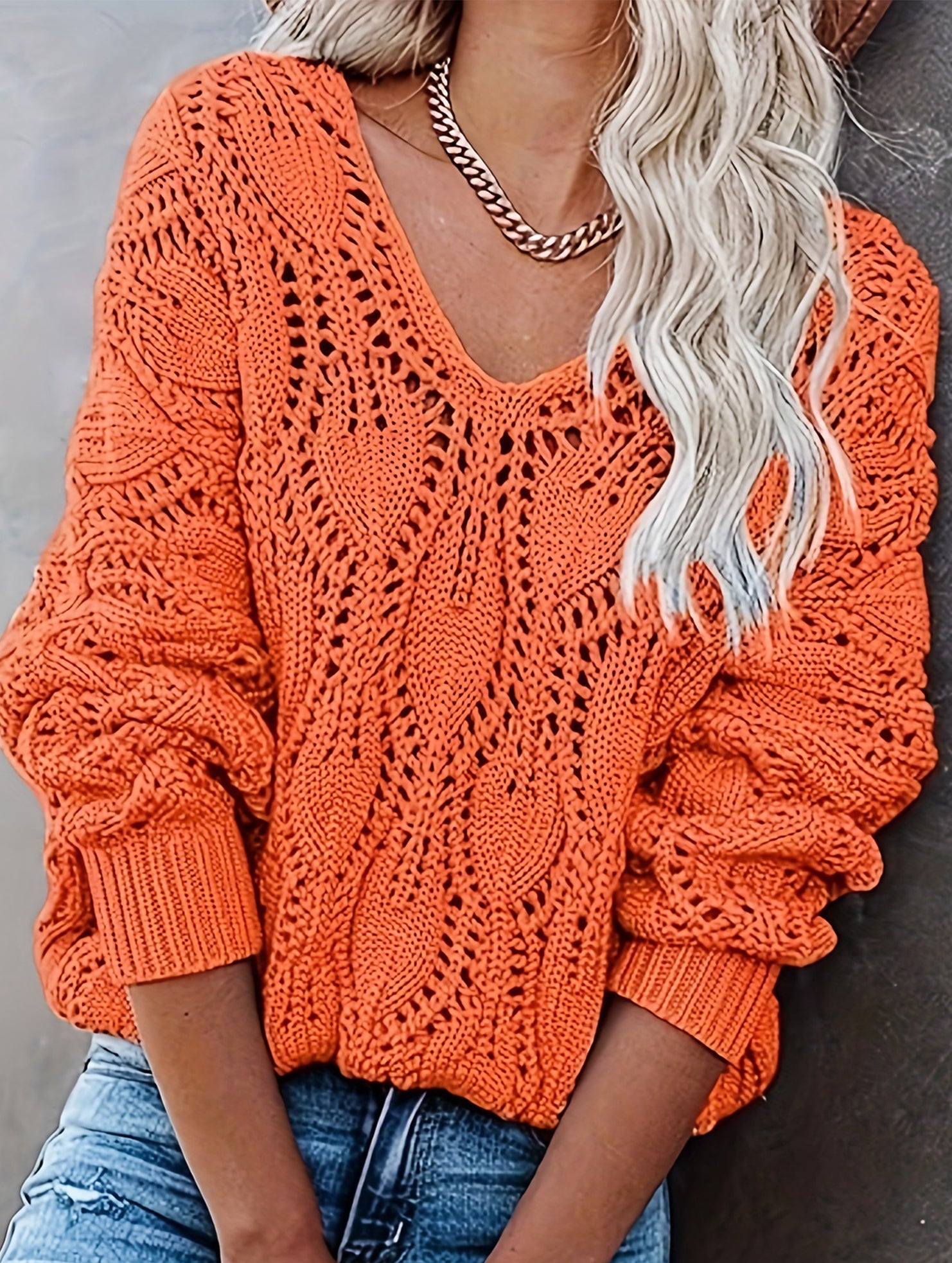 Hollow V Neck Knit Pullover