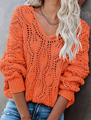 Hollow V Neck Knit Pullover
