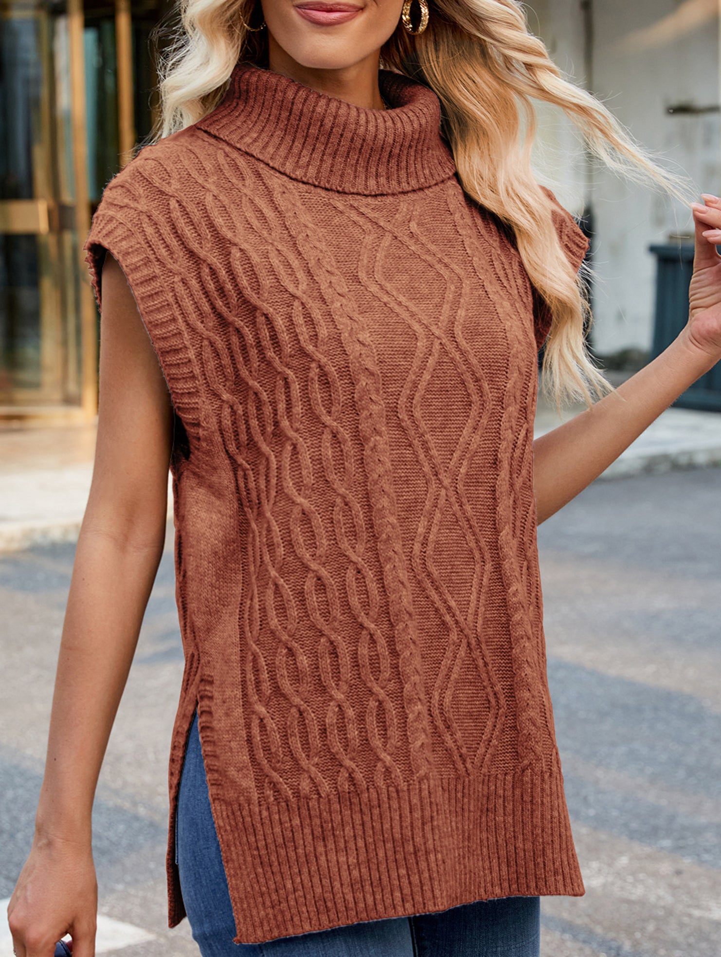 Casual turtleneck sleeveless sweater