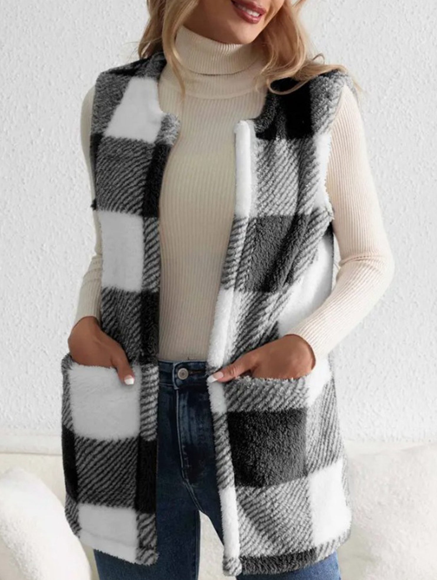 Simple loose plaid cardigan jacket