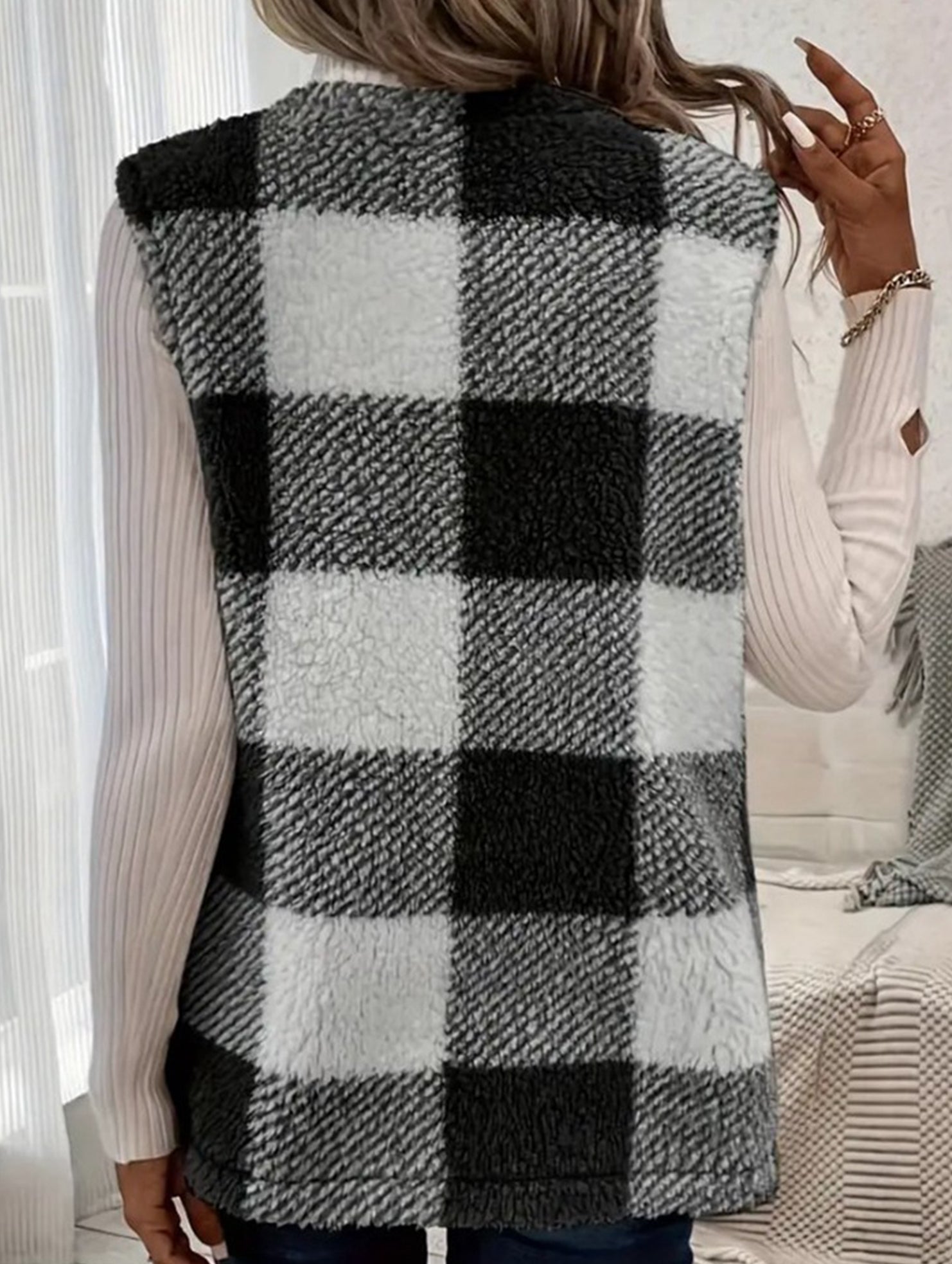 Simple loose plaid cardigan jacket