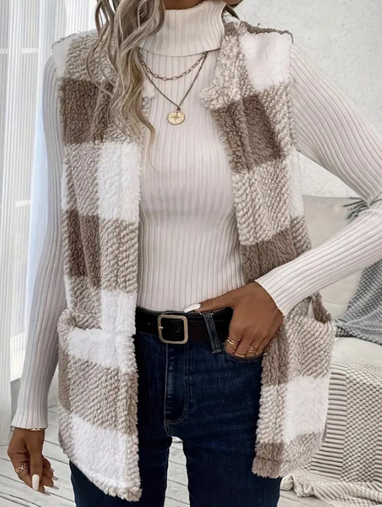 Simple loose plaid cardigan jacket
