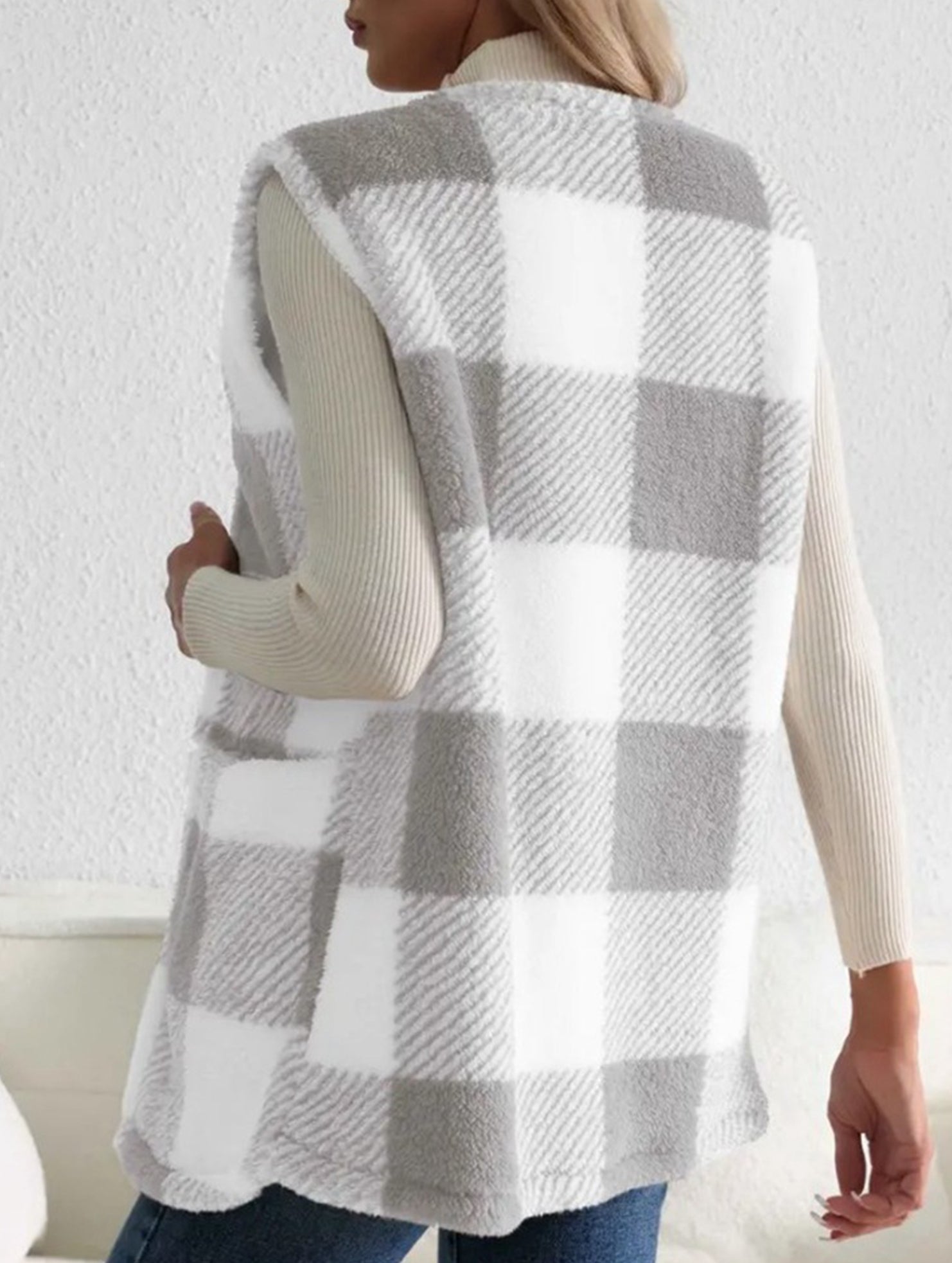 Simple loose plaid cardigan jacket