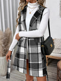 Retro-style lace-up lapel plaid vest