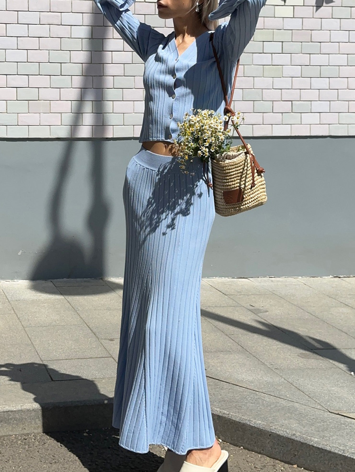 Versatile V-neck cardigan slim maxi dress