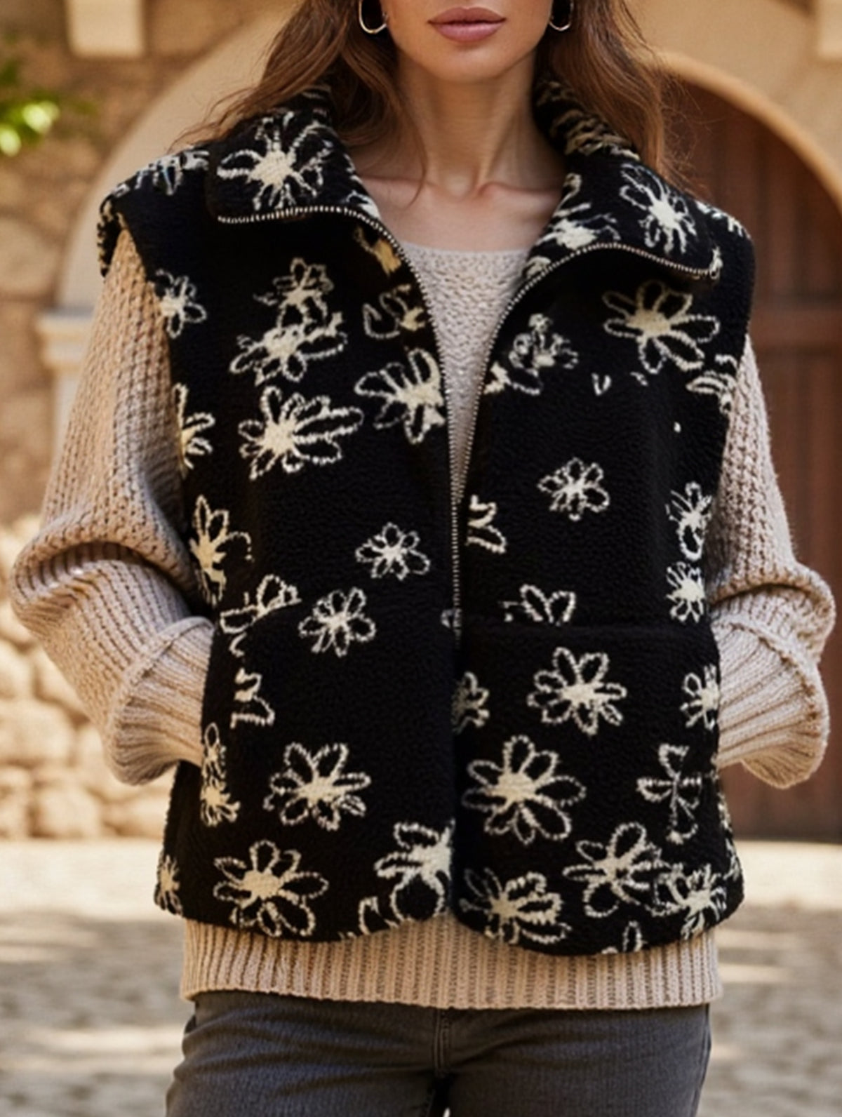 Fashion lapel flower integrated sleeveless vest