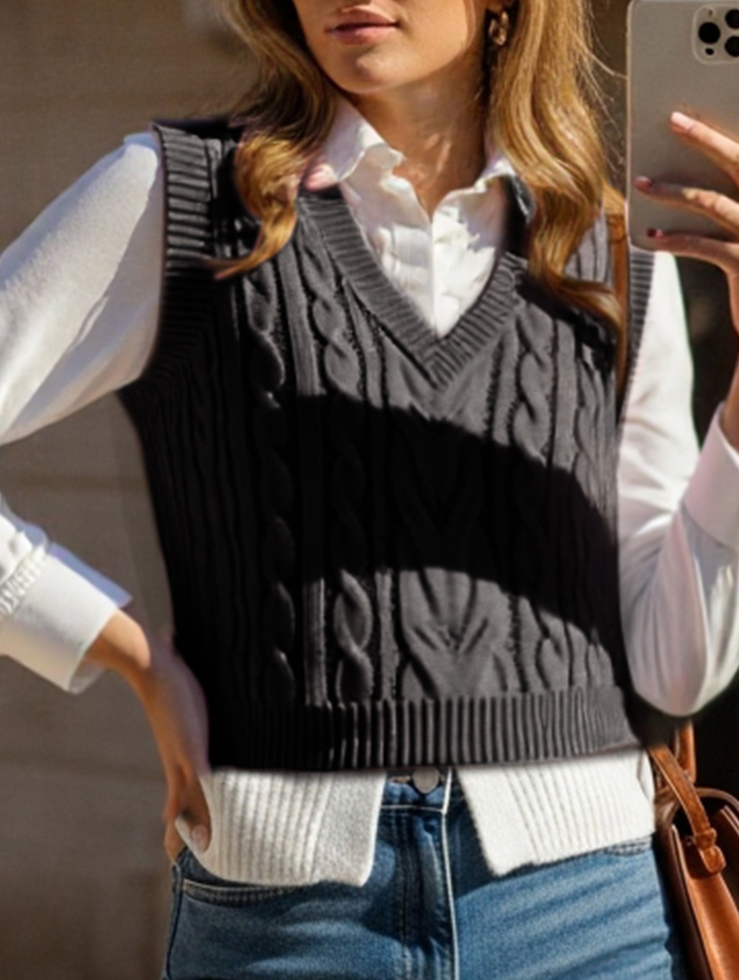 Women's cable knit vest sweater