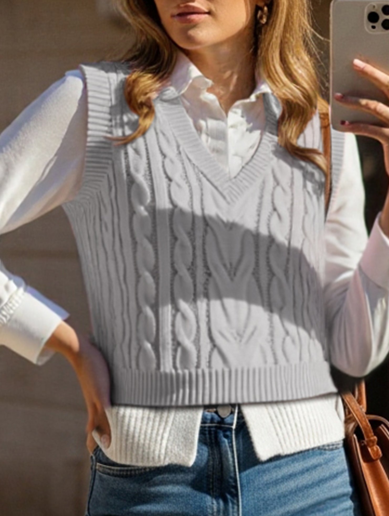 Women's cable knit vest sweater