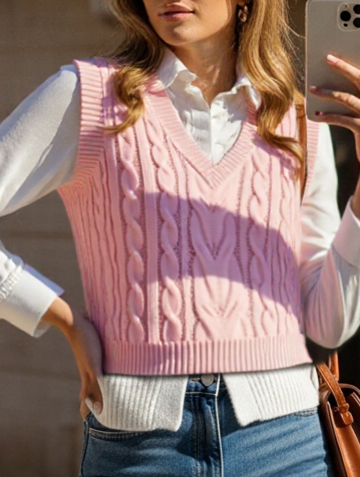 Women's cable knit vest sweater