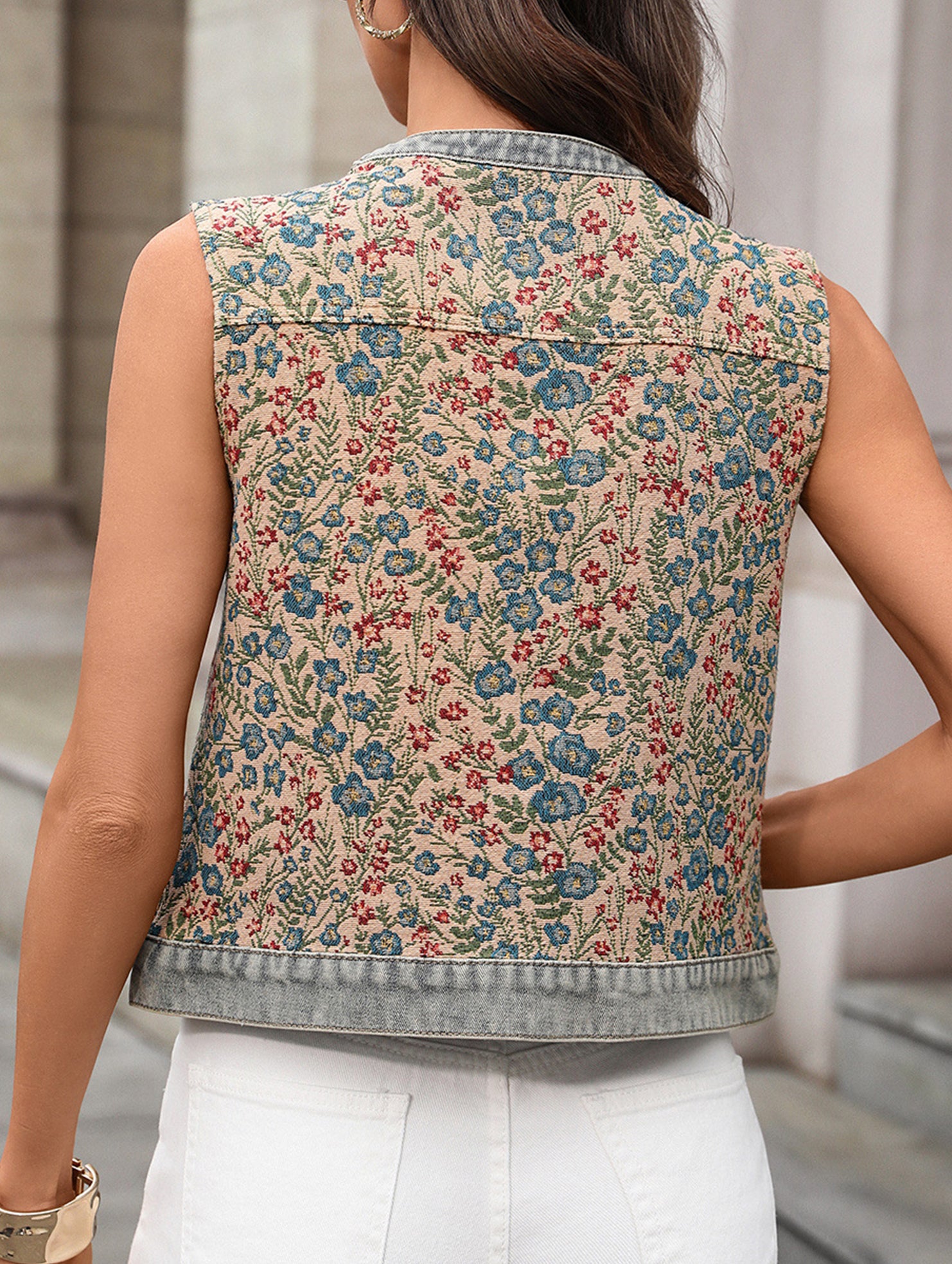 Casual Printed Short Jacquard Sleeveless Vest