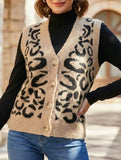 Leopard print V-neck knit cardigan