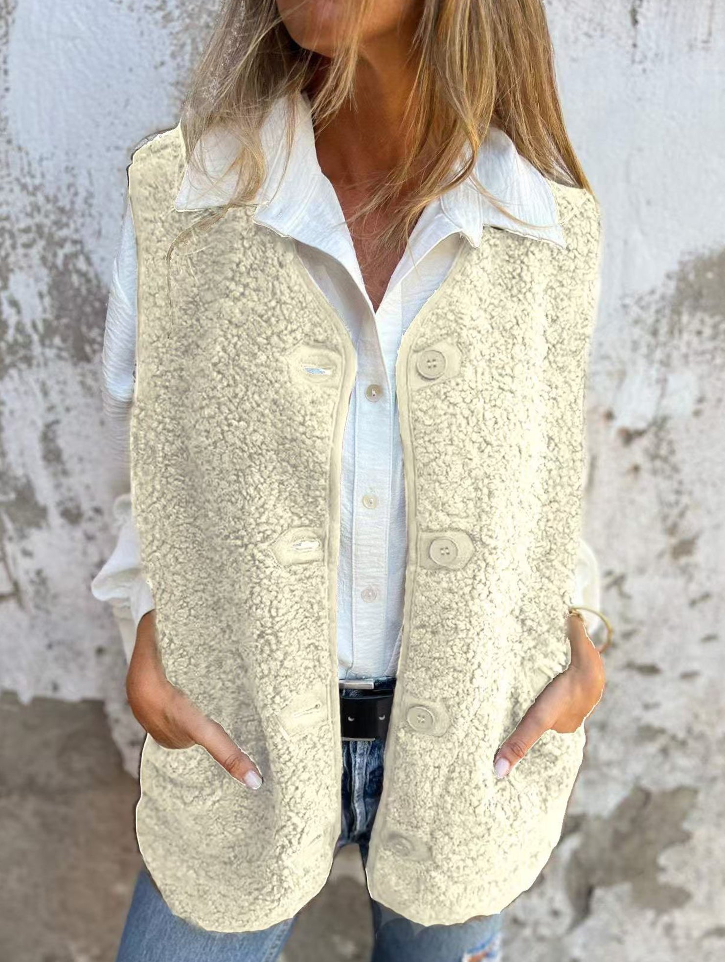 Fleece button vest jacket_CWOV00319