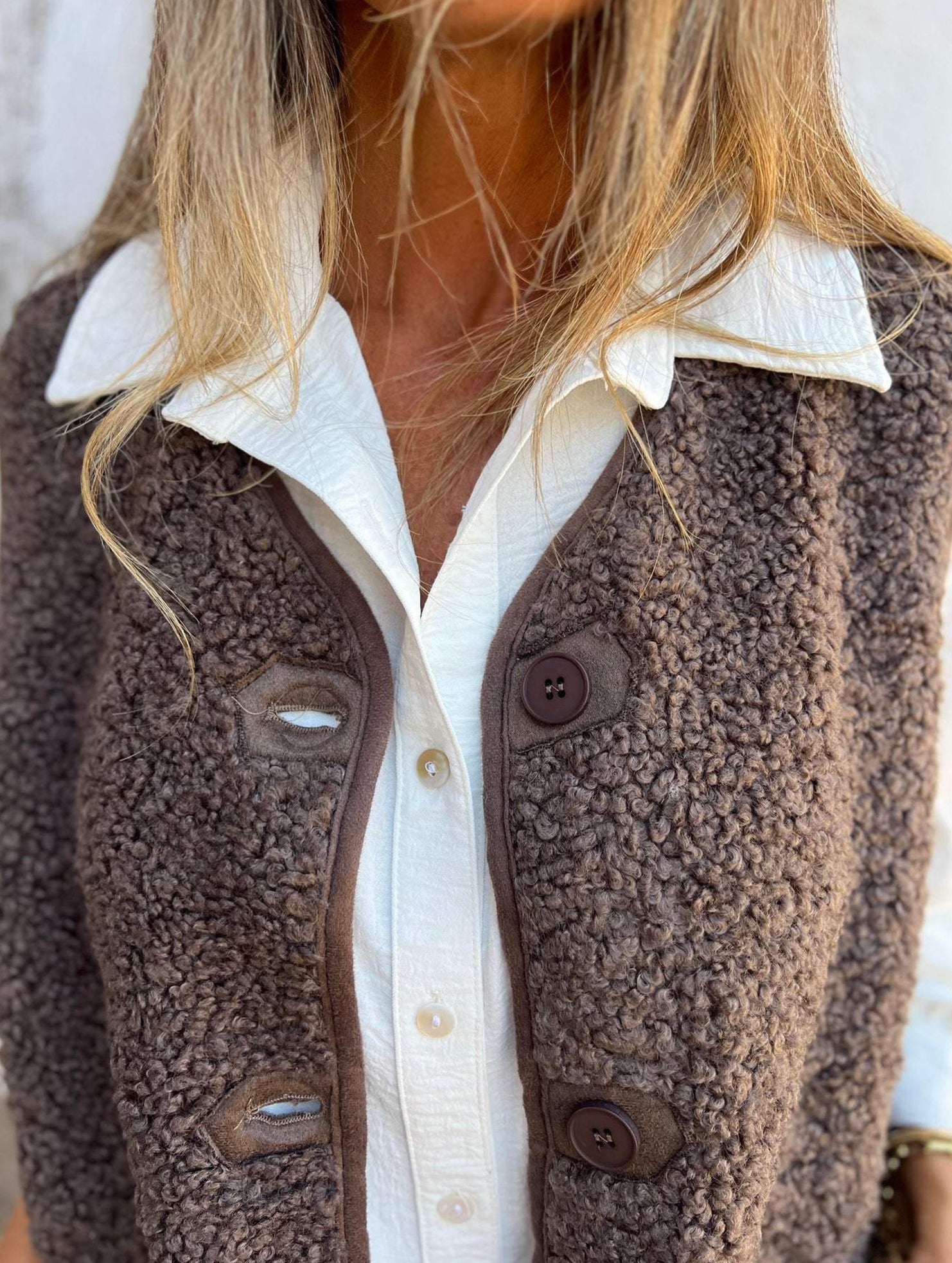 Fleece button vest jacket_CWOV00319