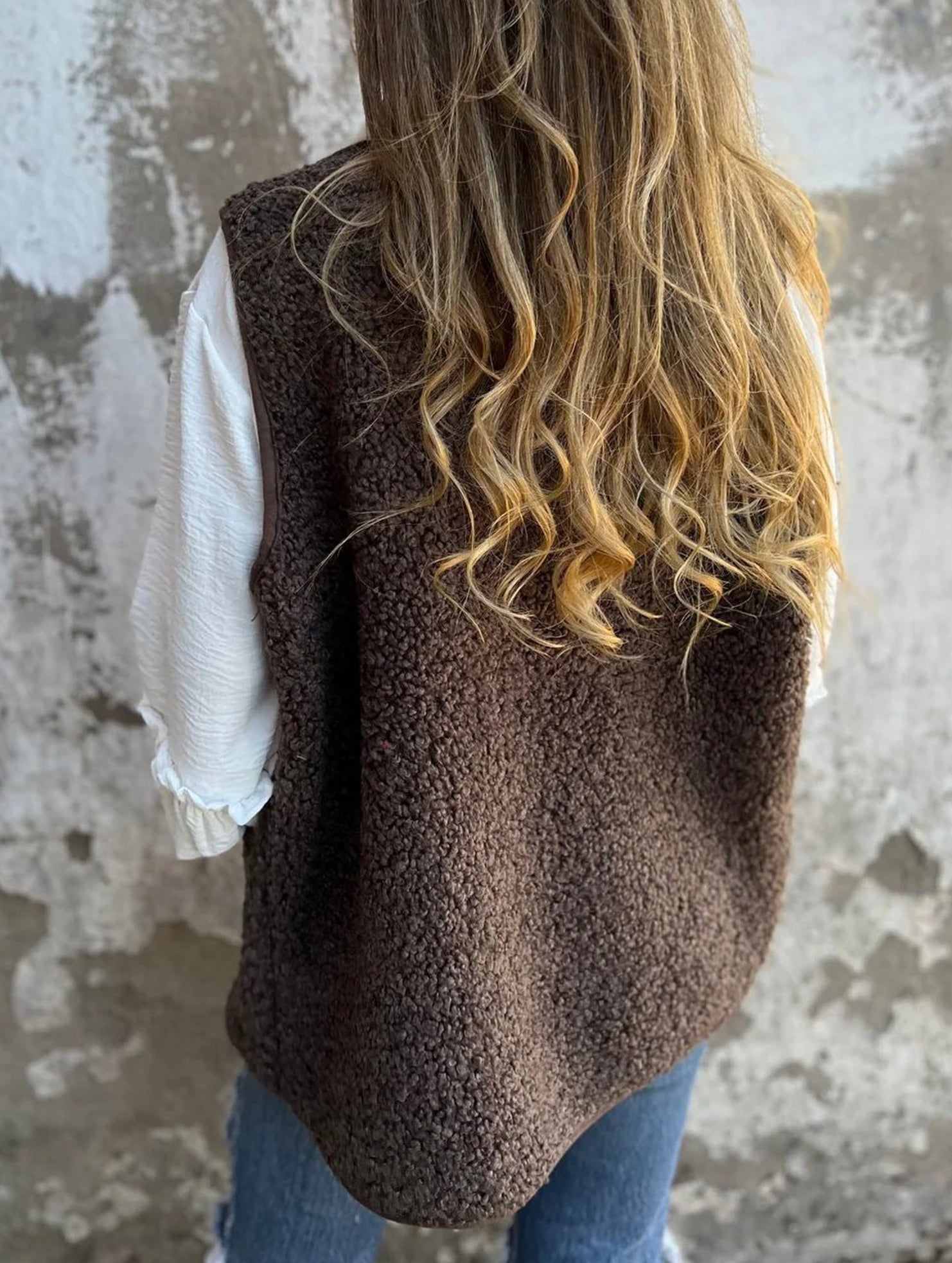Fleece button vest jacket_CWOV00319