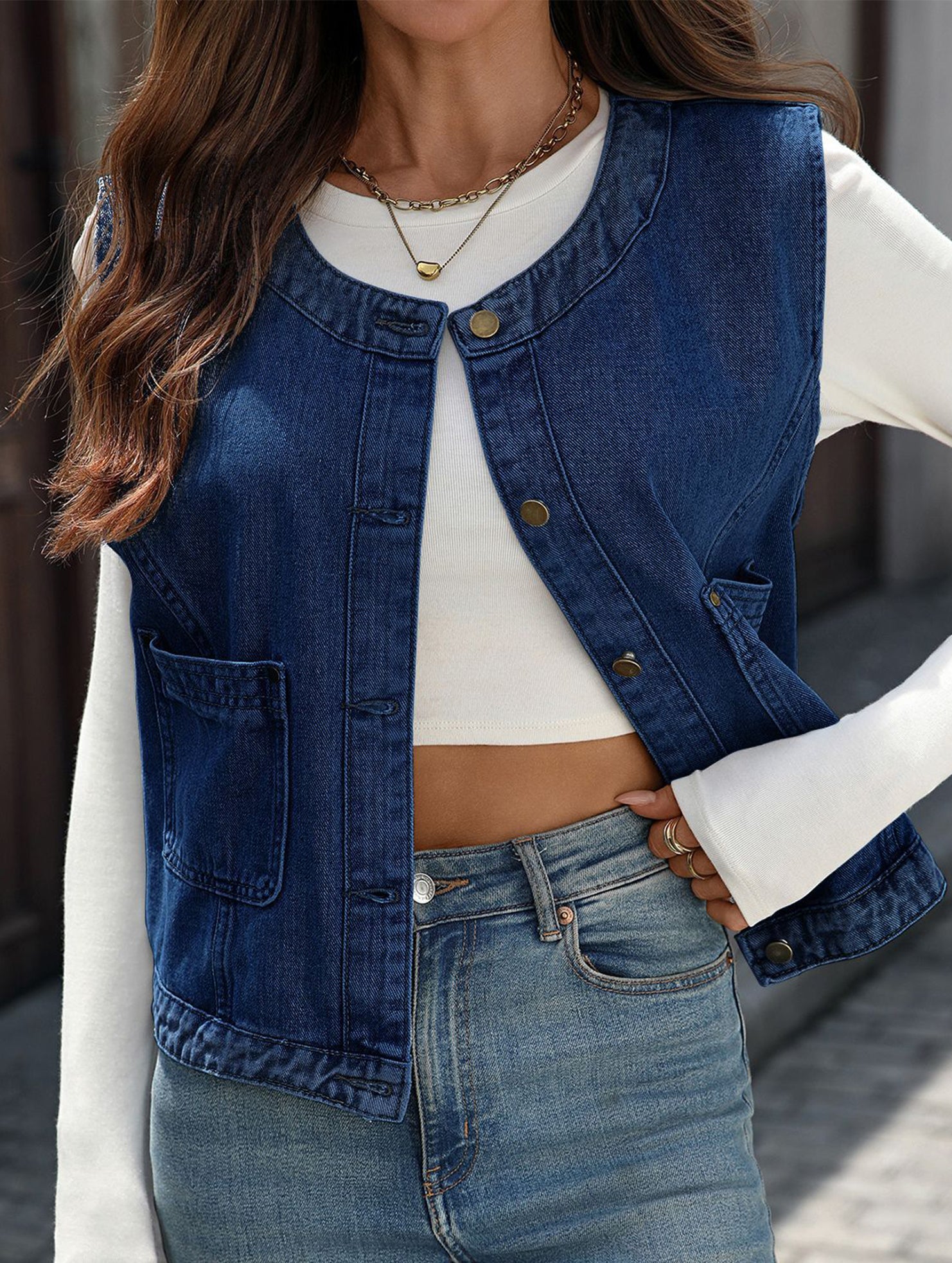 Sleeveless Denim Vest Casual Jacket_CWOV00327