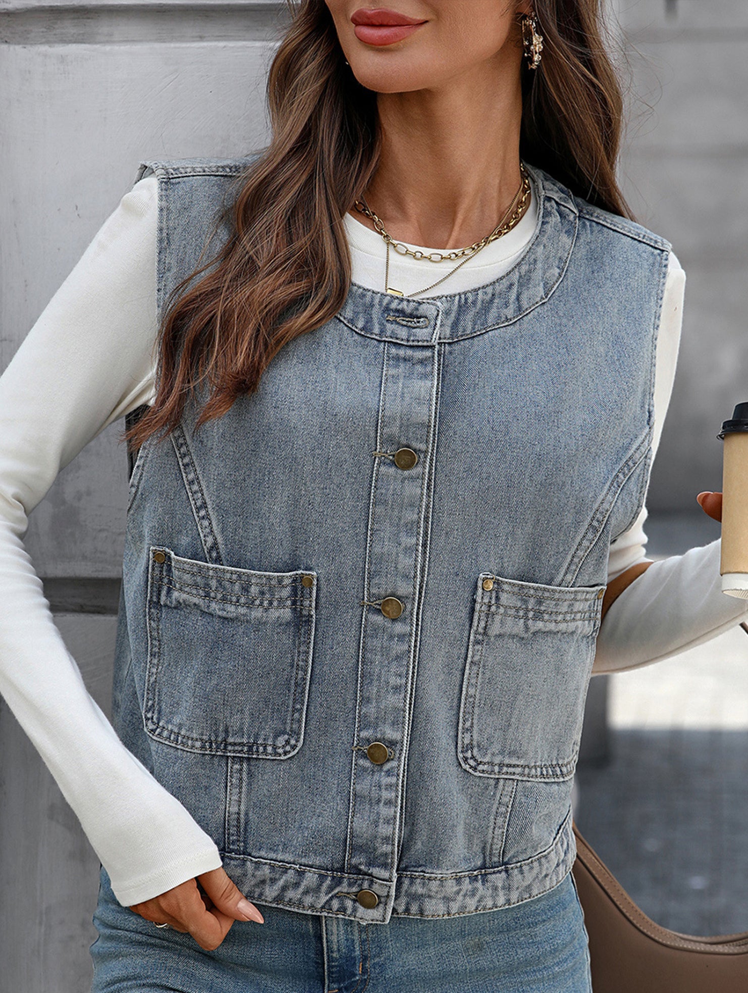 Sleeveless Denim Vest Casual Jacket_CWOV00327