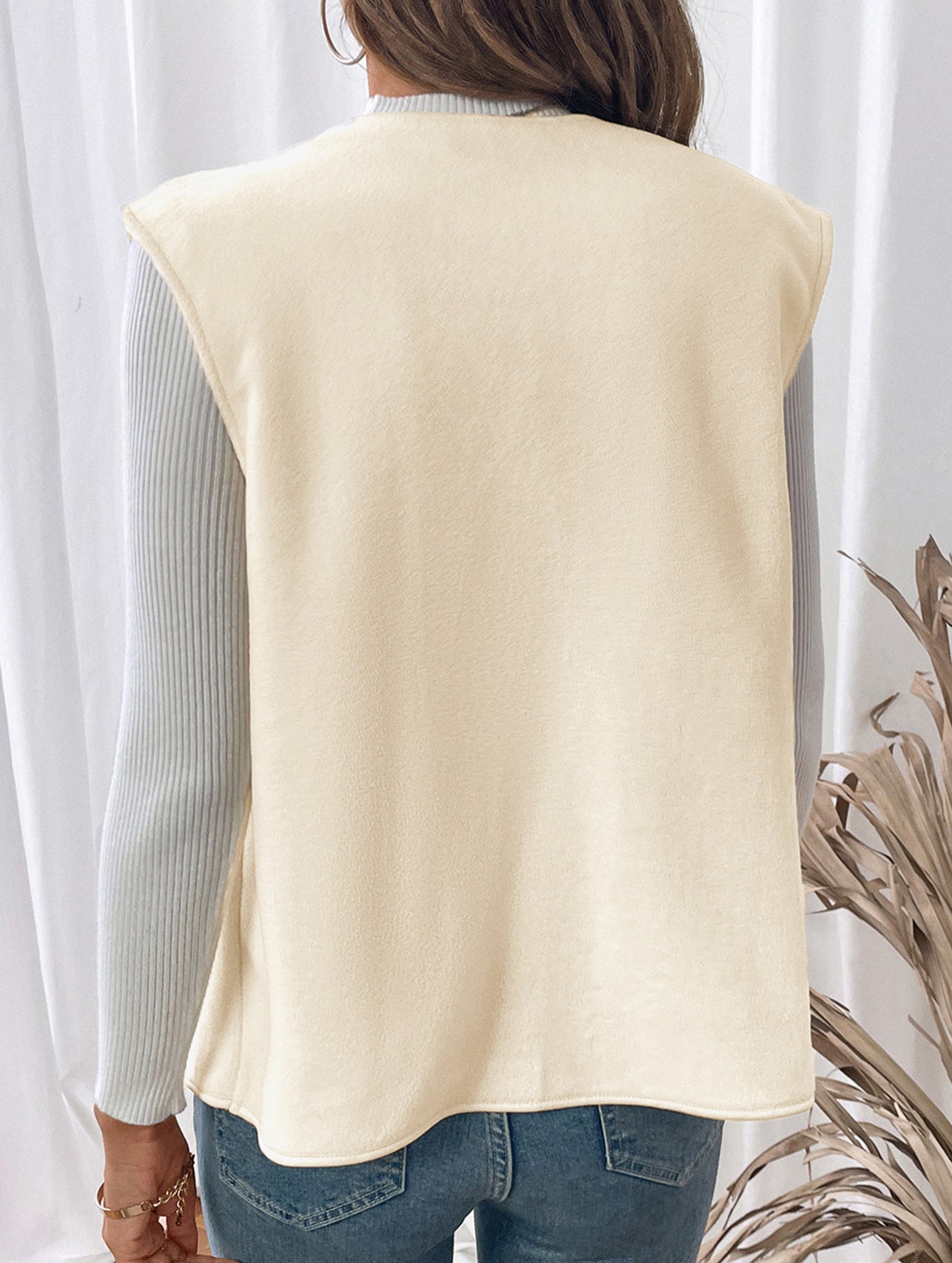Solid Color Fleece Vest Casual Sleeveless_CWOV00334