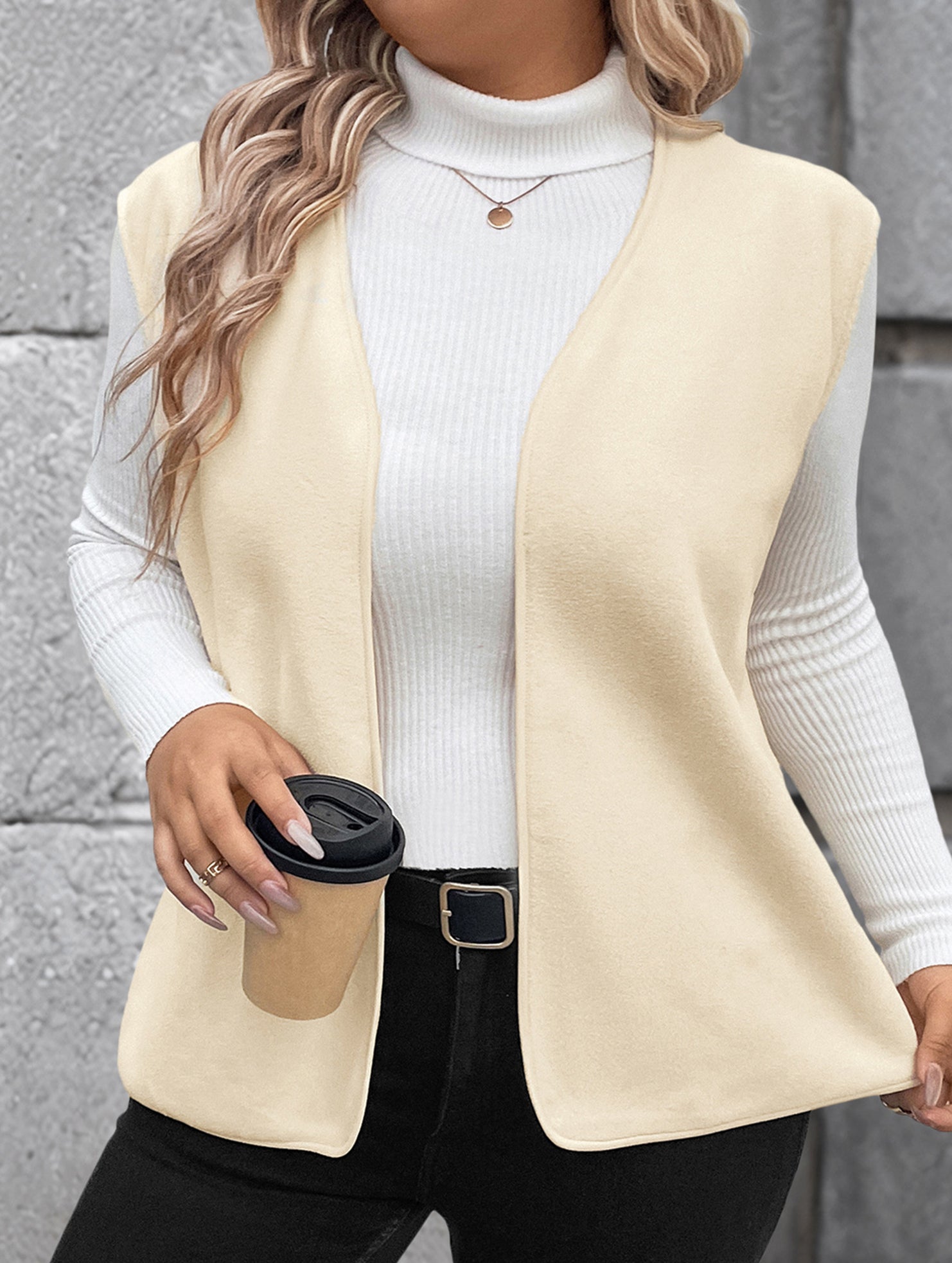 Solid Color Fleece Vest Casual Sleeveless_CWOV00334
