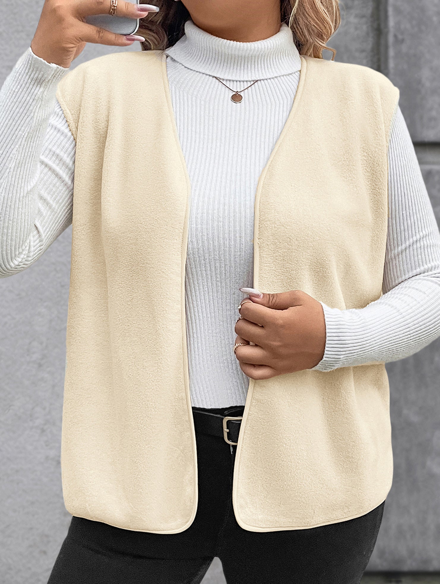 Solid Color Fleece Vest Casual Sleeveless_CWOV00334
