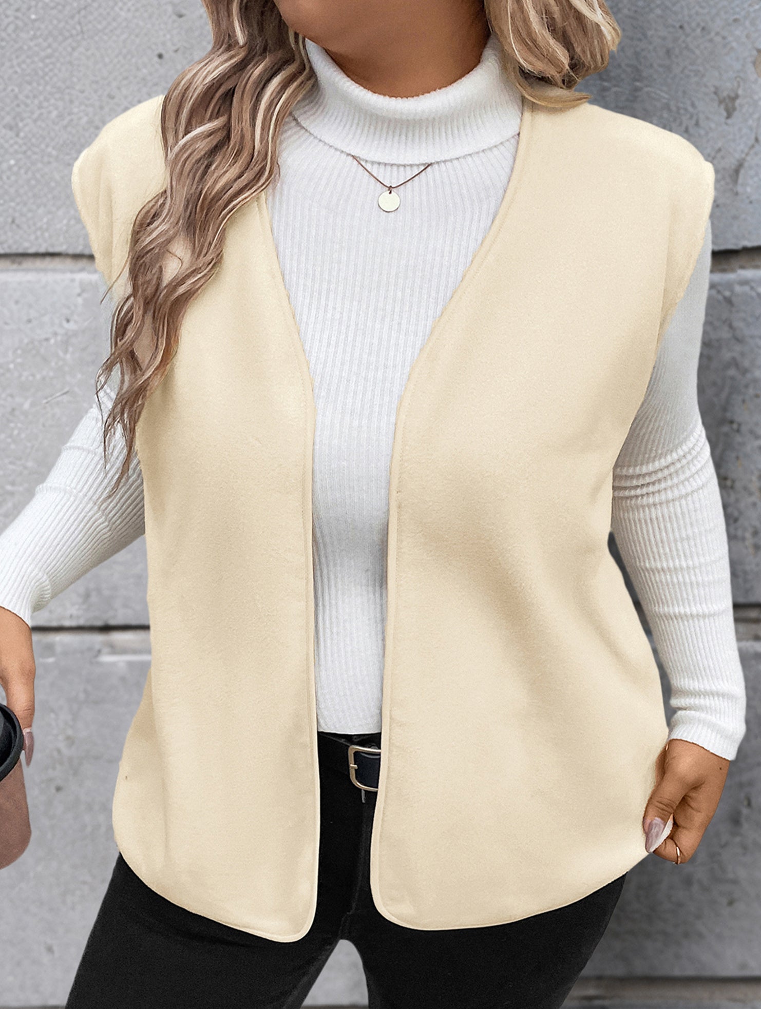Solid Color Fleece Vest Casual Sleeveless_CWOV00334