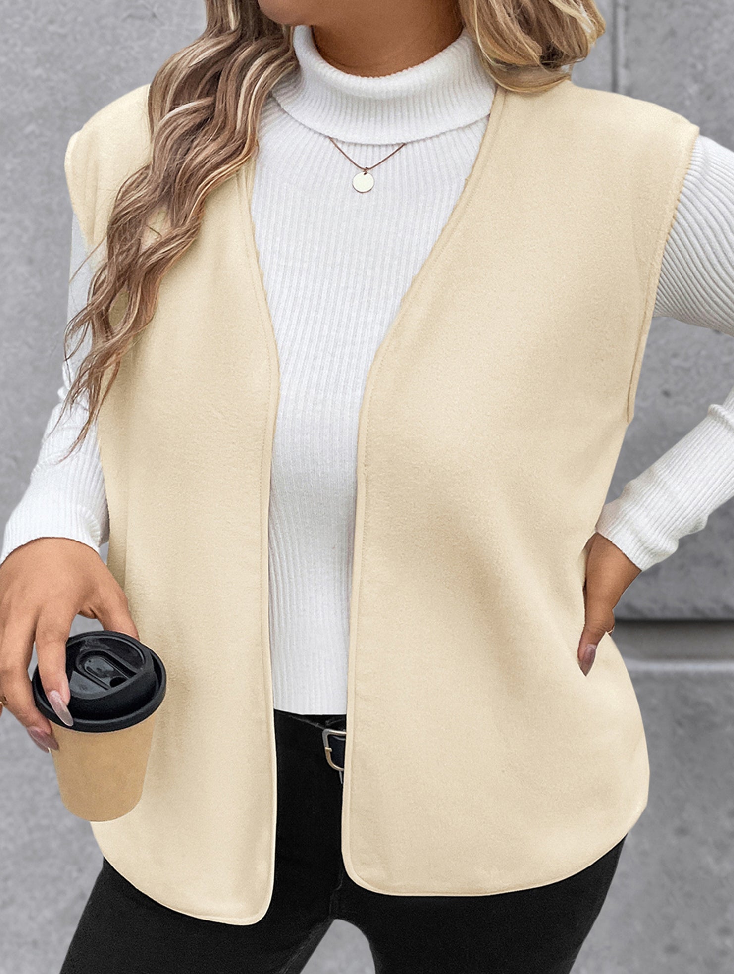 Solid Color Fleece Vest Casual Sleeveless_CWOV00334