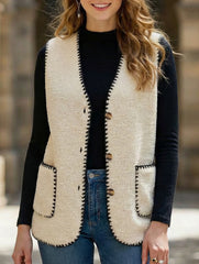 V Neck Loose Teddy Fleece Vest for Women_CWOV00335