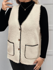 V Neck Loose Teddy Fleece Vest for Women_CWOV00335