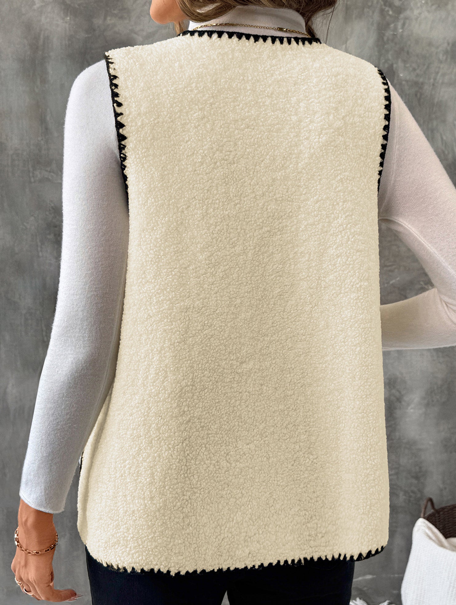 V Neck Loose Teddy Fleece Vest for Women_CWOV00335