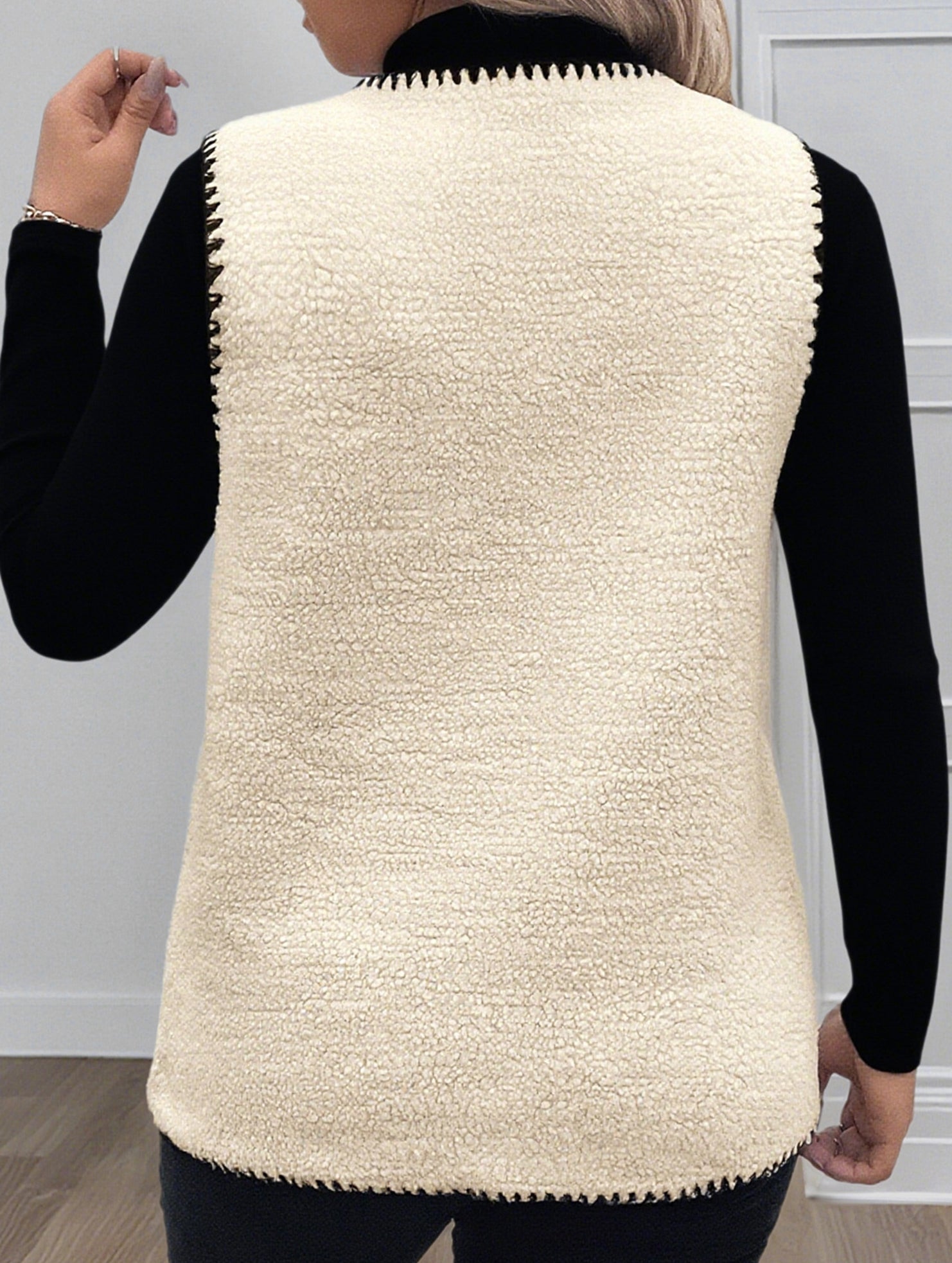 V Neck Loose Teddy Fleece Vest for Women_CWOV00335