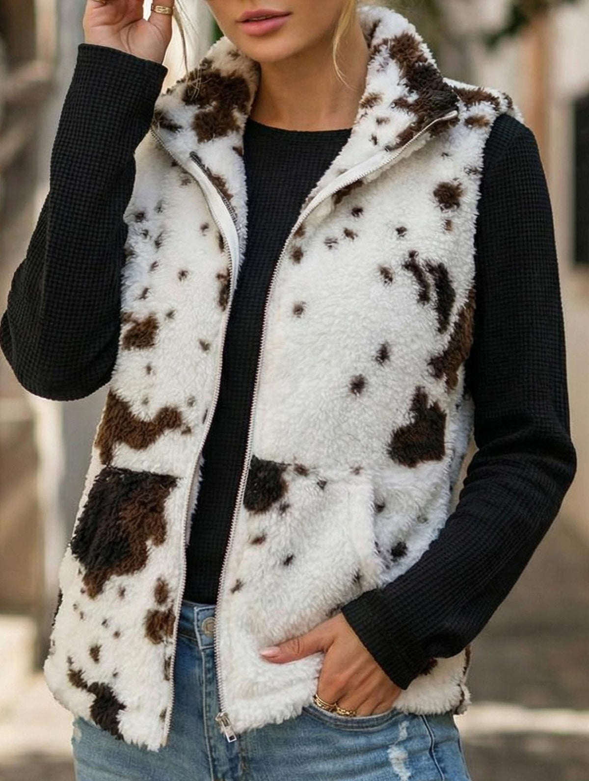 Printed Reversible Fleece Zip Vest_CWOV00337