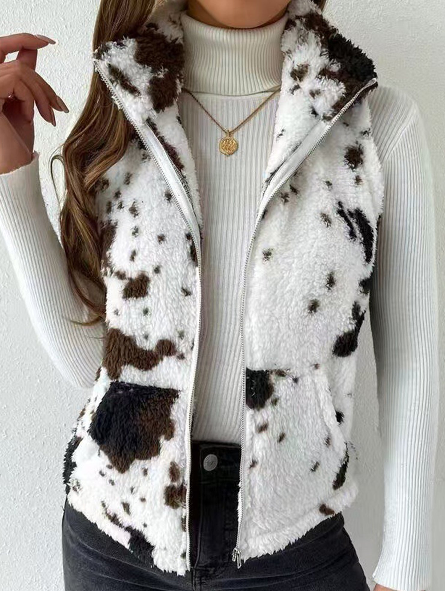 Printed Reversible Fleece Zip Vest_CWOV00337